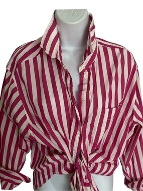 GAP Pink and White the big shirt Striped Button-Down - M